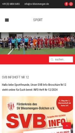 Vorschau der mobilen Webseite www.sv-bliesmengen.de, SV Sportverein Bliesmengen Bolchen 1927 e.V.