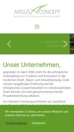 Vorschau der mobilen Webseite www.argusconcept.com, Argus Concept Ingenieurgesellschaft für angewandte Raum-, Grün-, Umwelt- u. Stadtplanung mbH