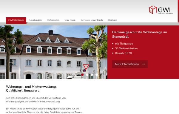 Vorschau von www.gwi-hausverwaltung.de, GWI Gesellschaft für Wohnungsverwaltung und Immobilienvermittlung mbH
