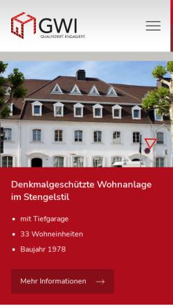 Vorschau der mobilen Webseite www.gwi-hausverwaltung.de, GWI Gesellschaft für Wohnungsverwaltung und Immobilienvermittlung mbH