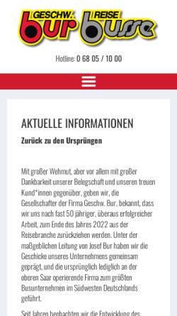 Vorschau der mobilen Webseite www.burbusse.de, Geschwister Bur Reisen GmbH