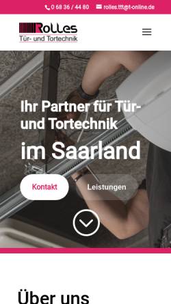 Vorschau der mobilen Webseite www.tueren-tore-rolles.de, Rolles Tür- und Tortechnik
