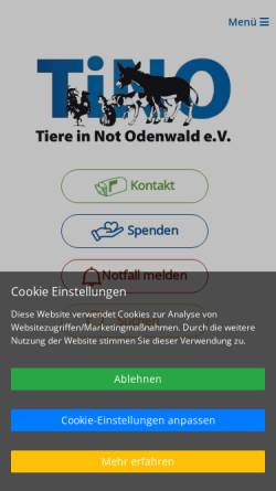 Vorschau der mobilen Webseite www.tiere-in-not-odenwald.de, Tino e.V.
