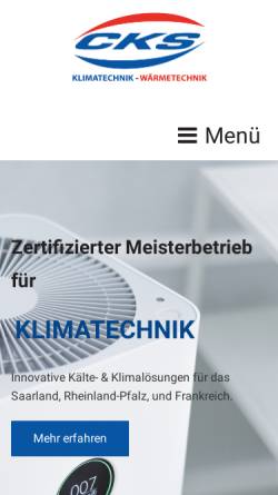 Vorschau der mobilen Webseite www.cks-clima.de, CKS Clima Kälte Service GmbH