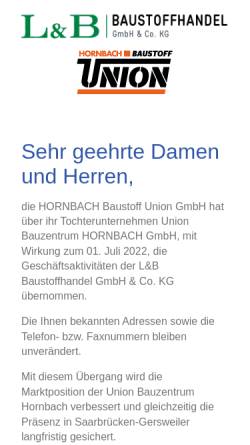 Vorschau der mobilen Webseite lub-baustoffe.de, L&B Baustoffhandel GmbH und Co. KG Gersweiler