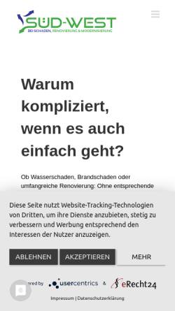 Vorschau der mobilen Webseite www.sued-west-gmbh.de, Süd-West GmbH Haus- und Objekttechnik Güdingen