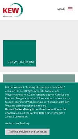 Vorschau der mobilen Webseite www.kew.de, KEW Kommunale Energie- und Wasserversorgung AG