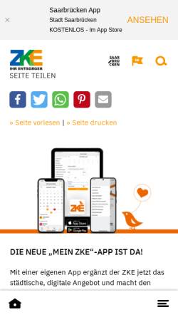 Vorschau der mobilen Webseite www.zke-sb.de, ZKE Zentraler Kommunaler Entsorgungsbetrieb