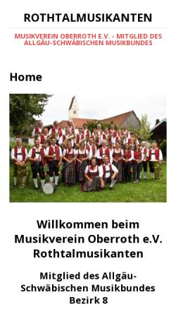 Vorschau der mobilen Webseite www.rothtalmusikanten.de, Rothtalmusikanten Musikverein Oberroth e.V.