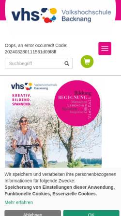 Vorschau der mobilen Webseite www.vhs-backnang.de, Volkshochschule Backnang e.V.