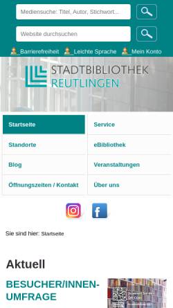 Vorschau der mobilen Webseite www.stadtbibliothek-reutlingen.de, Stadtbibliothek Reutlingen