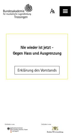 Vorschau der mobilen Webseite www.bundesakademie-trossingen.de, Bundesakademie für musikalische Jugendbildung