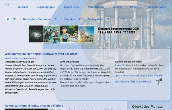 Vorschau von www.kepler-sternwarte.de, Kepler-Sternwarte Weil der Stadt