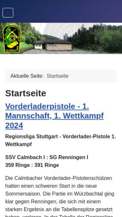 Vorschau der mobilen Webseite www.ssv-calmbach.de, Sportschützenverein Calmbach e.V.