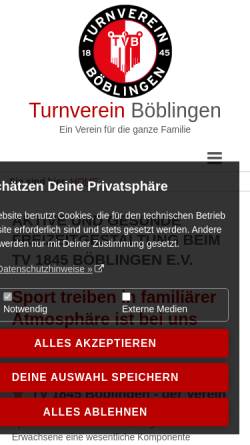Vorschau der mobilen Webseite www.tv-boeblingen.de, Turnverein 1845 Böblingen