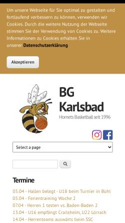 Vorschau der mobilen Webseite www.bgkarlsbad.de, Basketballgemeinschaft Karlsbad