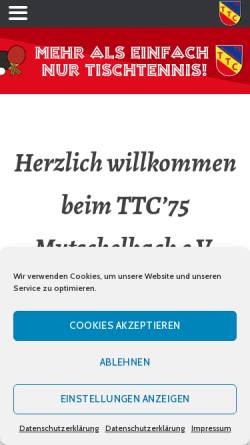 Vorschau der mobilen Webseite www.ttc75-mutschelbach.de, TTC 75 Mutschelbach e.V. Tischtennisclub Karlsbad Mutschelbach