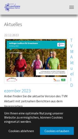 Vorschau der mobilen Webseite www.tvmuellheim.de, Turnverein Müllheim