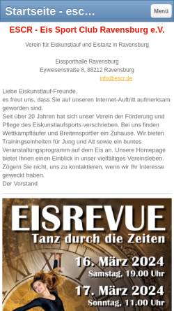 Vorschau der mobilen Webseite www.escr.de, ESCR - Eis-Sport-Club-Ravensburg e.V.
