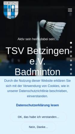 Vorschau der mobilen Webseite www.tsv-betzingen.de, Turn- und Sportverein Betzingen e.V. 1889