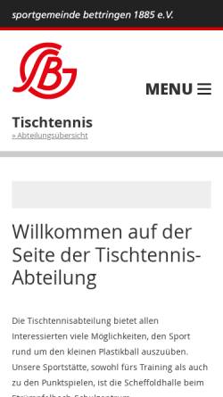 Vorschau der mobilen Webseite www.sg-bettringen.de, Sportgemeinde Bettringen e.V. Tischtennisabteilung