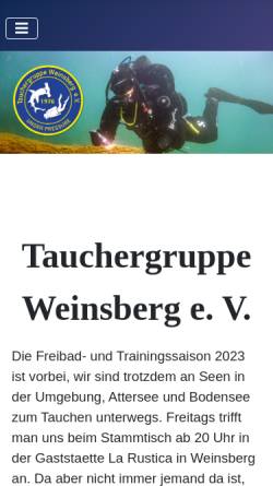 Vorschau der mobilen Webseite www.tauchergruppe.de, Tauchergruppe Weinsberg e.V.