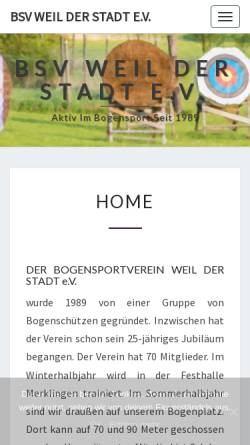 Vorschau der mobilen Webseite www.bsv-weil-der-stadt.de, Bogensportverein Weil der Stadt