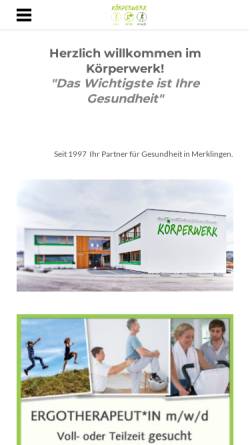 Vorschau der mobilen Webseite www.koerperwerk-online.de, Körperwerk