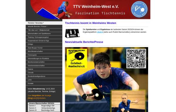 Vorschau von www.ttvweinheim-west.de, Tischtennisverein Weinheim - Weststadt e.V.