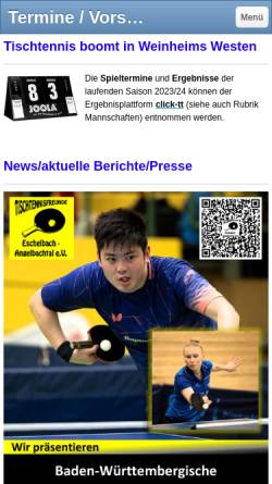 Vorschau der mobilen Webseite www.ttvweinheim-west.de, Tischtennisverein Weinheim - Weststadt e.V.