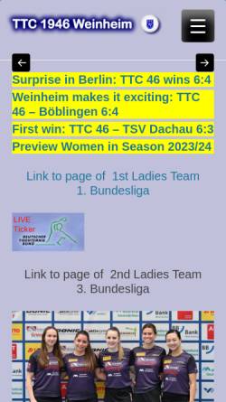 Vorschau der mobilen Webseite www.ttc1946weinheim.de, TTC 1946 Weinheim