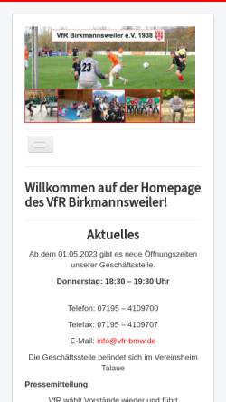 Vorschau der mobilen Webseite www.vfr-birkmannsweiler.de, VfR Birkmannsweiler