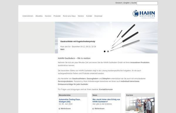 Vorschau von www.hahn-gasfedern.de, Hahn Gasfedern GmbH