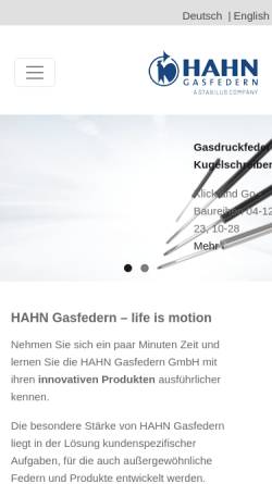 Vorschau der mobilen Webseite www.hahn-gasfedern.de, Hahn Gasfedern GmbH
