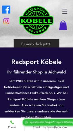 Vorschau der mobilen Webseite www.radsport-koebele.de, Radsport und Motorgeräte Köbele