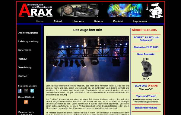 Vorschau von www.arax.de, ARAX Veranstaltungs- und Messetechnik