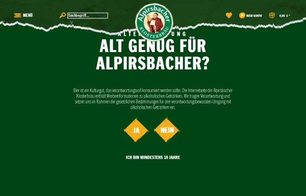 Vorschau von alpirsbacher.de, Alpirsbacher Klosterbrauerei Glauner GmbH & Co