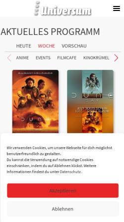 Vorschau der mobilen Webseite www.backnangerkinos.de, Kino Universum Backnang
