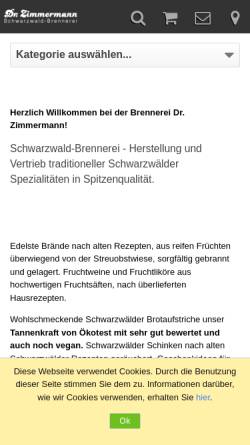 Vorschau der mobilen Webseite www.brennerei-zimmermann.de, Dr. Klaus E. Zimmermann e.K.