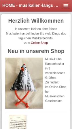 Vorschau der mobilen Webseite www.musikalien-lang.de, Musikalienhandel Elke Lang