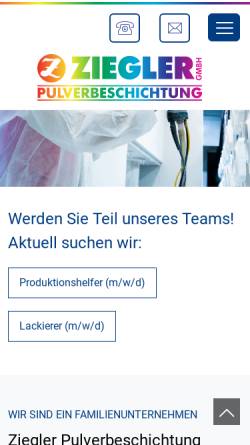 Vorschau der mobilen Webseite www.ziegler-kunststoffbeschichtung.de, Ziegler GmbH Kunststoffbeschichtung