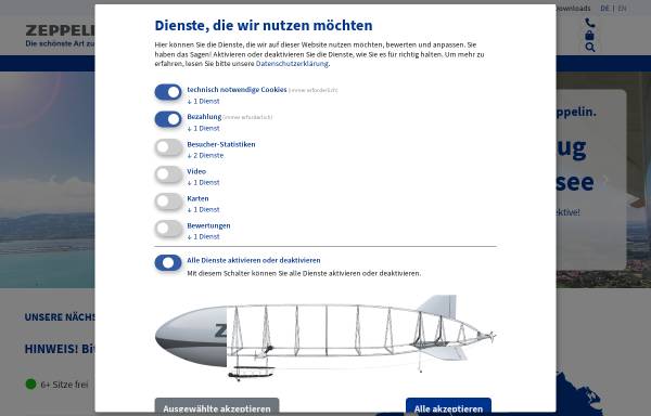 Vorschau von www.zeppelinflug.de, Deutsche Zeppelin Reederei GmbH