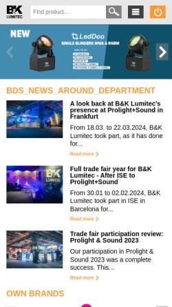 Vorschau der mobilen Webseite www.b-und-k.de, B&K Braun lighting