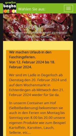 Vorschau der mobilen Webseite www.bayha.hoffrisch.de, Gemüsebau Hans Bayha