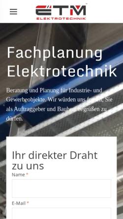 Vorschau der mobilen Webseite www.etm-elektrotechnik.de, ETM Elektrotechnik Müller GmbH