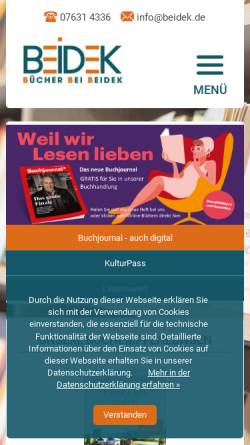 Vorschau der mobilen Webseite www.beidek.de, Buchhandlung Beidek