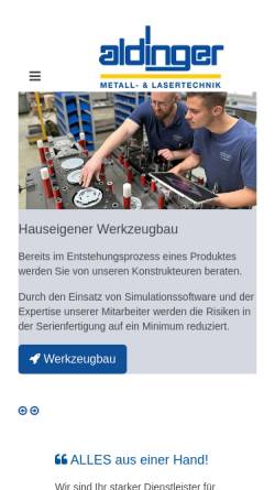 Vorschau der mobilen Webseite www.aldinger-gmbh.de, Aldinger GmbH Metallverarbeitung