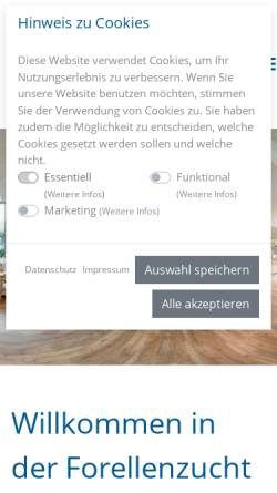 Vorschau der mobilen Webseite www.fischboeck.de, Forellenzucht am Kocherursprung