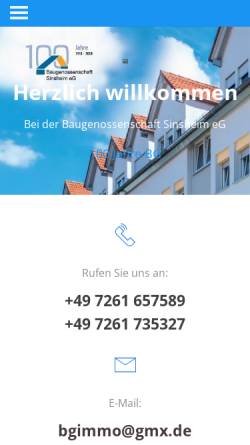 Vorschau der mobilen Webseite www.bgimmo.de, Baugenossenschaft Sinsheim