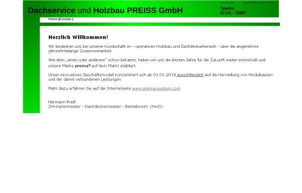 Vorschau von www.dach-service.de, Holzbau- Dachdeckerbetrieb Preiss GmbH